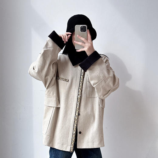 秋季新款小众设计撞色翻领重工钉珠高级感中长款风衣外套潮 商品图4