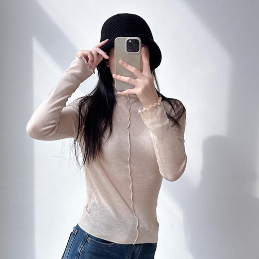 2025秋冬新款时尚百搭立领纯色一条线袖口花边 商品图2