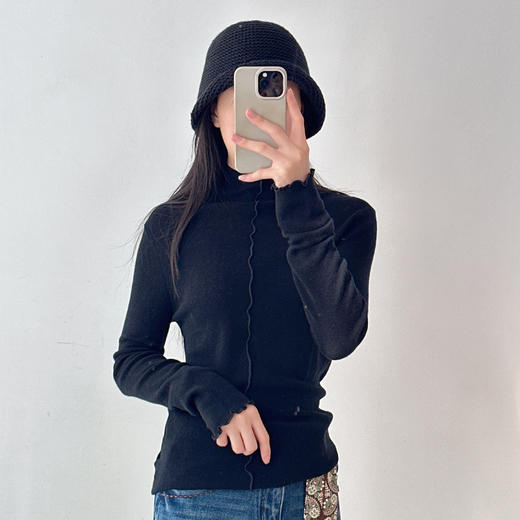 2025秋冬新款时尚百搭立领纯色一条线袖口花边 商品图8