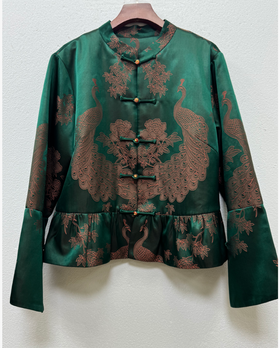 下架|盛唐婧 | 轻奢时尚新中式老缎对花对襟外套-绿色