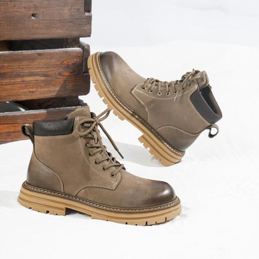 西村名物2025年冬季新款舒适厚底防滑绒毛内里保暖系带马丁靴休闲男靴X15DU49831 商品图5