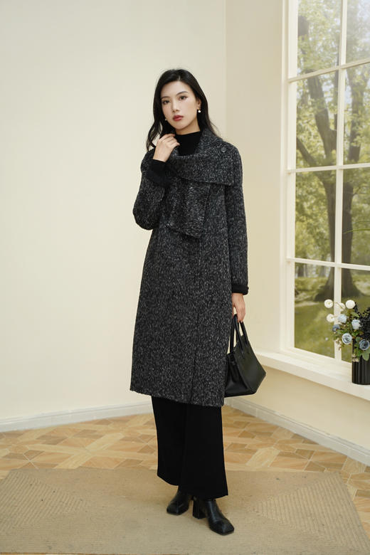 臣禾	【雪花大衣】夹花灰两用领毛呢外套	JZ254080781 商品图1