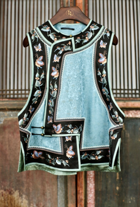 盛唐牡丹盛奢系列 | 真丝香云纱手绣偏襟马甲