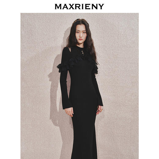 【商场同款】MAXRIENY法式复古浪漫荷叶边网纱毛织裙24冬款连衣裙(货号:MC85DR520) 商品图1