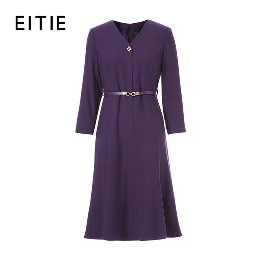 EITIE爱特爱V字领口设计金属扣细节皮带收腰显瘦连衣裙8407125 商品图6