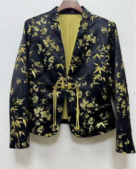 下架|盛唐婧 | 金昭梅竹轻奢时尚新中式老缎夹棉修身西装-黑色