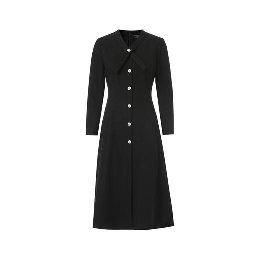 EITIE爱特爱V领蝴蝶结复古优雅金葱A字长袖连衣裙秋冬新款D2507921 商品图5