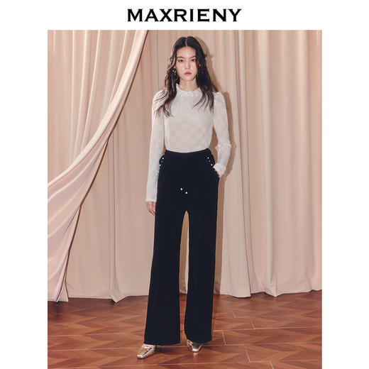 MAXRIENY法式复古直筒针织长裤25冬款通勤感穿搭高腰休闲阔腿裤女(货号:MF86TR504) 商品图1