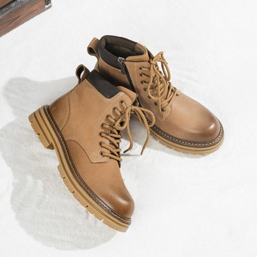 西村名物2025年冬季新款舒适厚底防滑绒毛内里保暖系带马丁靴休闲男靴X15DU49831 商品图4