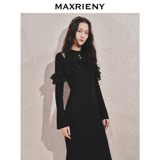 【商场同款】MAXRIENY法式复古浪漫荷叶边网纱毛织裙24冬款连衣裙(货号:MC85DR520) 商品图2