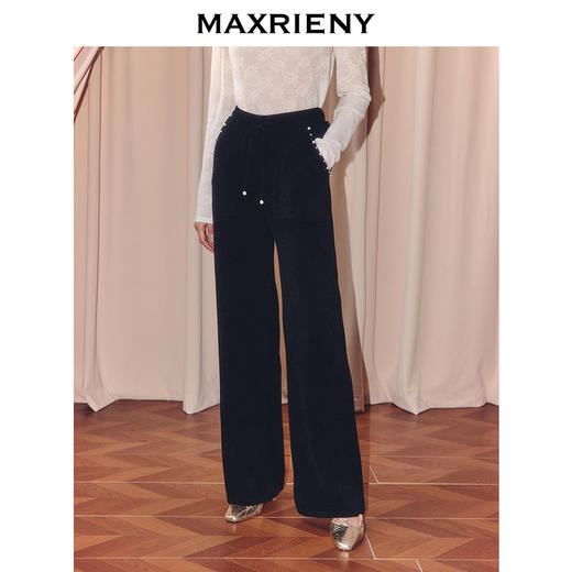 MAXRIENY法式复古直筒针织长裤25冬款通勤感穿搭高腰休闲阔腿裤女(货号:MF86TR504) 商品图2