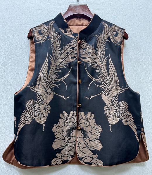 盛唐婧 | 新中式老缎对花夹棉对襟马甲-灰紫 商品图0