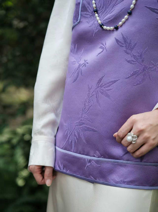 盛唐牡丹| 文竹真丝漳缎偏襟马甲 商品图8