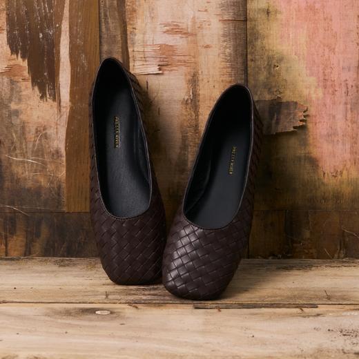 PRETTY RIVER编织小牛皮平底芭蕾鞋 商品图1