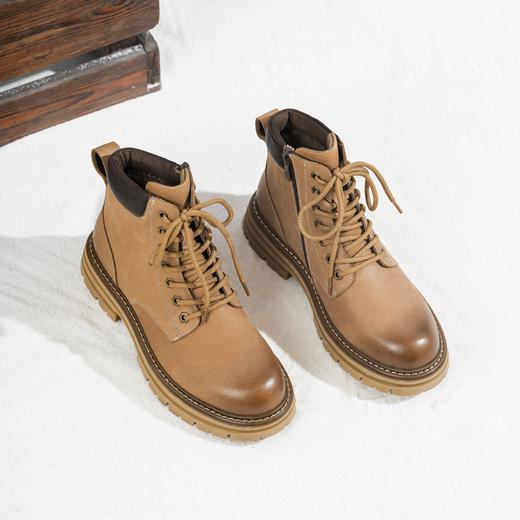 西村名物2025年冬季新款舒适厚底防滑绒毛内里保暖系带马丁靴休闲男靴X15DU49831 商品图0