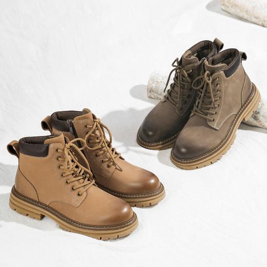 西村名物2025年冬季新款舒适厚底防滑绒毛内里保暖系带马丁靴休闲男靴X15DU49831 商品图2