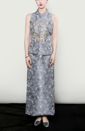 东方境X郭培 | 新中式提花修身直筒半身裙