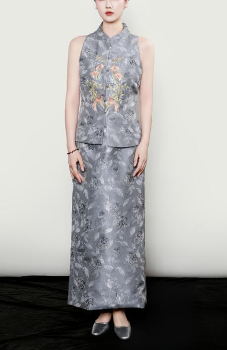 东方境X郭培 | 新中式提花修身直筒半身裙 商品图0