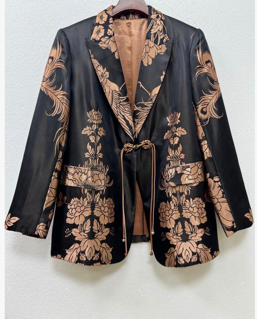 盛唐婧 | 轻奢时尚新中式老缎对花修身西装 商品图0