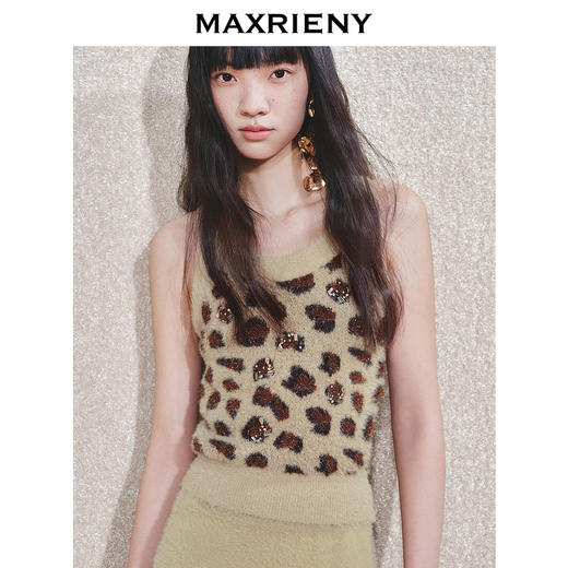 玛克门店发货：MAXRIENY豹纹复古钉珠艺术背心(货号:MC85SW783) 商品图1