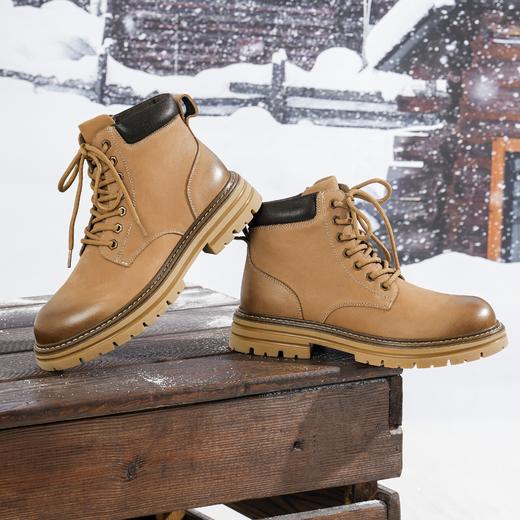 西村名物2025年冬季新款舒适厚底防滑绒毛内里保暖系带马丁靴休闲男靴X15DU49831 商品图6