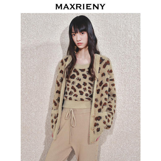 【冬日逸境-商场同款】MAXRIENY钉珠豹纹复古开衫外套女24冬新款(货号:MC85JA793) 商品图2