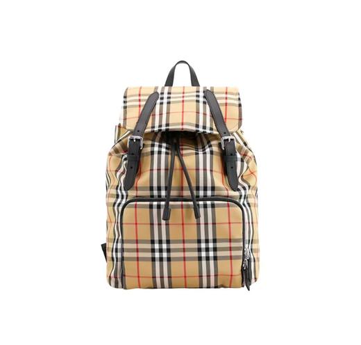 Burberry博柏利 格纹印花 织物 双肩包 女款 黄色 商品图0