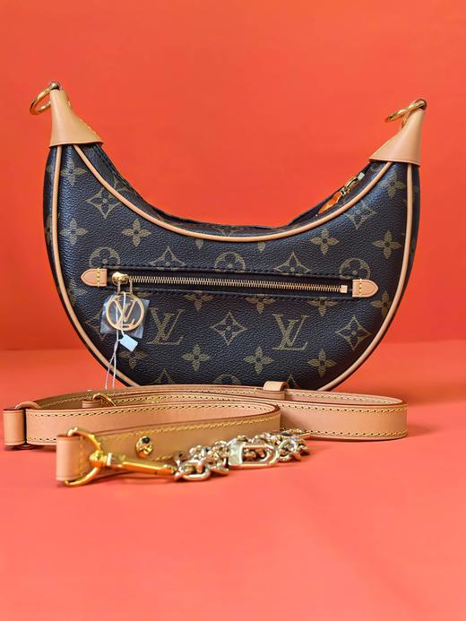 LOUIS VUITTON Loop 经典老花满印链条肩带 涂层帆布拼牛皮饰边 月亮包豌豆包腋下包手提单肩包 女款 棕色 商品图5