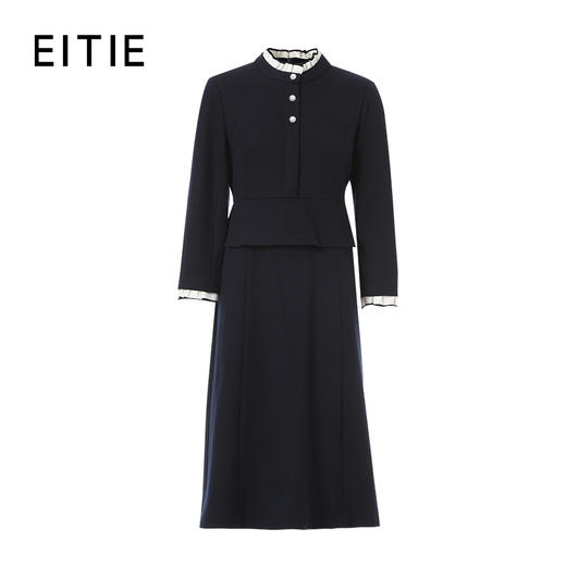 EITIE爱特爱假两件设计撞色拼接木耳边精致优雅连衣裙8407110 商品图1