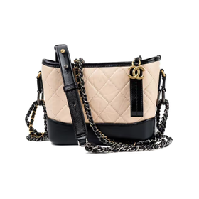 CHANEL香奈儿 Gabrielle 经典复古皮穿链条菱格纹 小牛皮 流浪包单肩斜挎包 女款 米色拼色