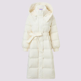 MAXRIENY通勤休闲可拆卸连帽细带长款羽绒服收腰显瘦