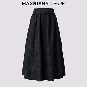 【商场同款】MAXRIENY精致浪漫感提花半裙24冬新款收腰伞摆长裙(货号:MS85SK756)