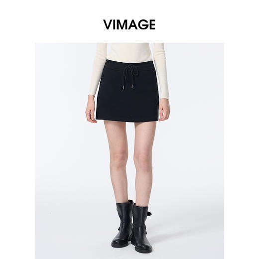VIMAGE纬漫纪时尚抽绳系带松紧腰设计短裙V2406119 商品图0
