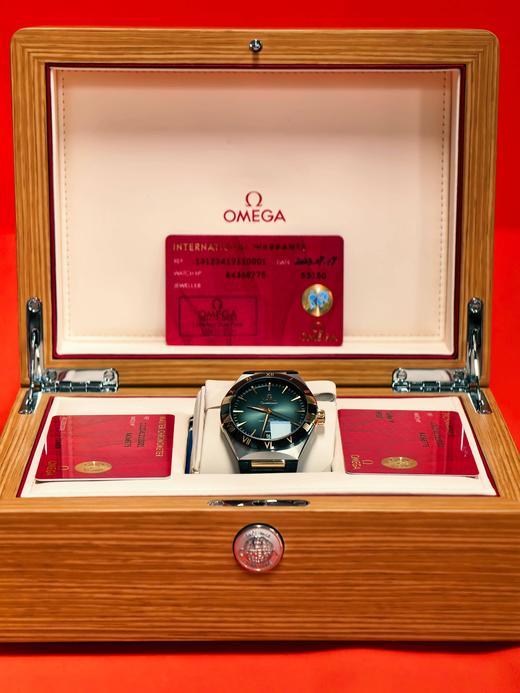 OMEGA欧米茄 星座系列星座腕表 自动机械机芯 50米防水 男表 瑞表 41mm 绿色表盘 精钢黄金表壳 皮革表带 商品图5