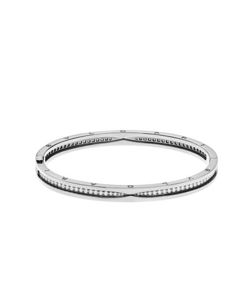 BVLGARI宝格丽 字母Logo 18K白金 钻石 手镯 女款 银色 M 商品图0