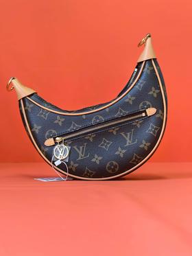 LOUIS VUITTON Loop 经典老花满印链条肩带 涂层帆布拼牛皮饰边 月亮包豌豆包腋下包手提单肩包 女款 棕色