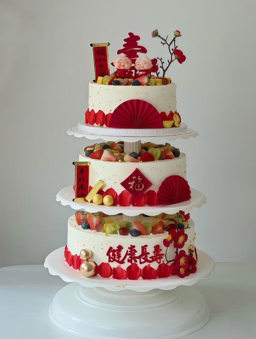 【三层祝寿蛋糕 003】祝寿蛋糕公仔可以换-鲜果奶油蛋糕 商品图0