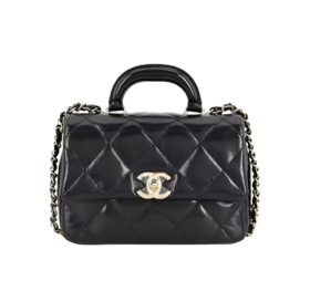 CHANEL香奈儿 24C 早春度假系列 经典菱格纹链条与金色金属 抛光小羊皮 口盖包单肩斜挎包 女款 黑色