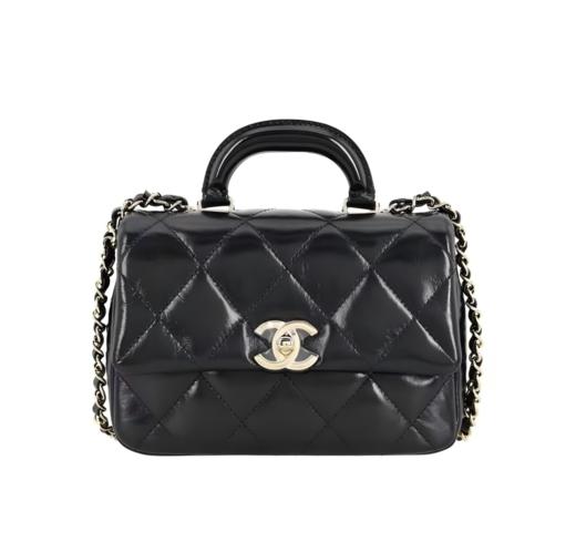 CHANEL香奈儿 24C 早春度假系列 经典菱格纹链条与金色金属 抛光小羊皮 口盖包单肩斜挎包 女款 黑色 商品图0