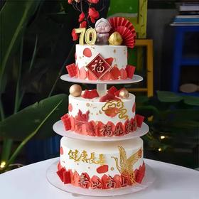 【三层祝寿蛋糕 001】祝寿蛋糕公仔可以换-鲜果奶油蛋糕