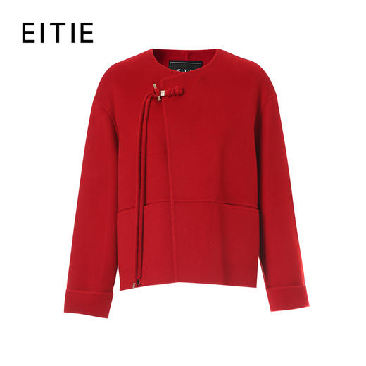 EITIE爱特爱右衽单盘扣新中式复古保暖舒适羊毛短外套大衣8414107 商品图6