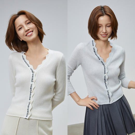 VogoPetite	撞色v领logo开衫100%山羊绒衫	BP131E1504 商品图0