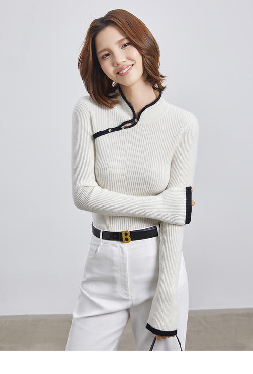 VogoPetite	新中式立领斜襟撞色套头衫100%山羊绒	BP141E1207 商品图4