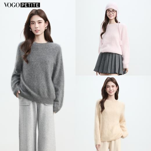 VogoPetite	拉绒长绒一体成型圆领100%山羊绒衫	BP141E1208 商品图1