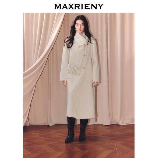 MAXRIENY【商场同款】2025冬粗毛呢外套女时尚米色双面轻奢长款大衣(货号:MF86CT503) 商品图0