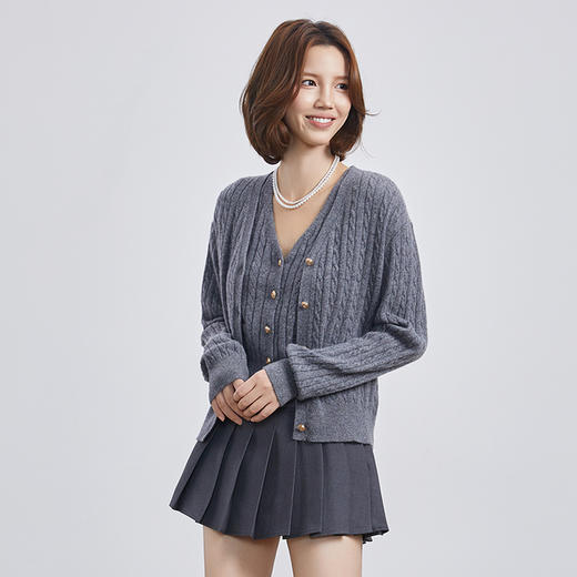 VogoPetite	绞花V领气质100%山羊绒针织开衫	BP141E1543 商品图2
