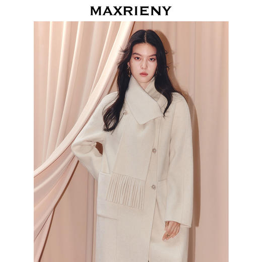 MAXRIENY【商场同款】2025冬粗毛呢外套女时尚米色双面轻奢长款大衣(货号:MF86CT503) 商品图2