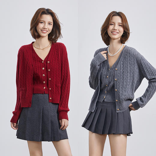 VogoPetite	绞花V领气质100%山羊绒针织开衫	BP141E1543 商品图0