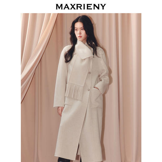 MAXRIENY【商场同款】2025冬粗毛呢外套女时尚米色双面轻奢长款大衣(货号:MF86CT503) 商品图1
