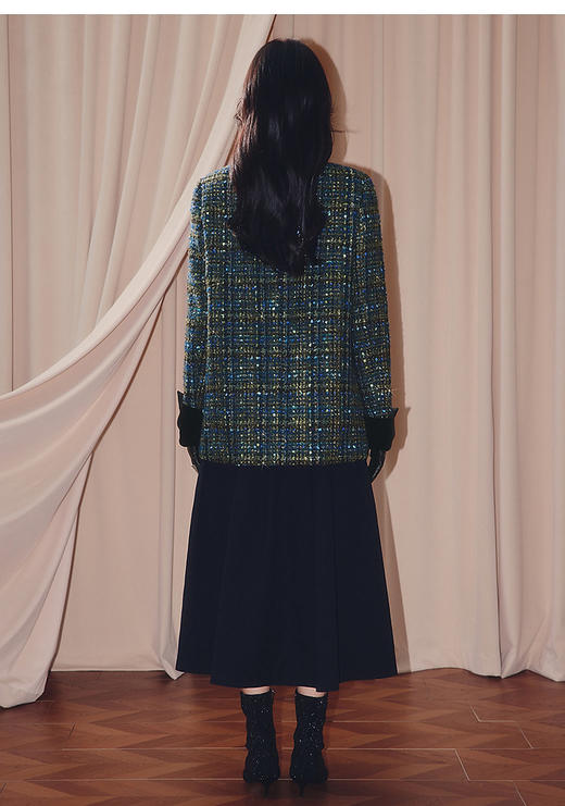 法式复古外套女25冬款小香风羊毛混纺粗花呢 商品图3